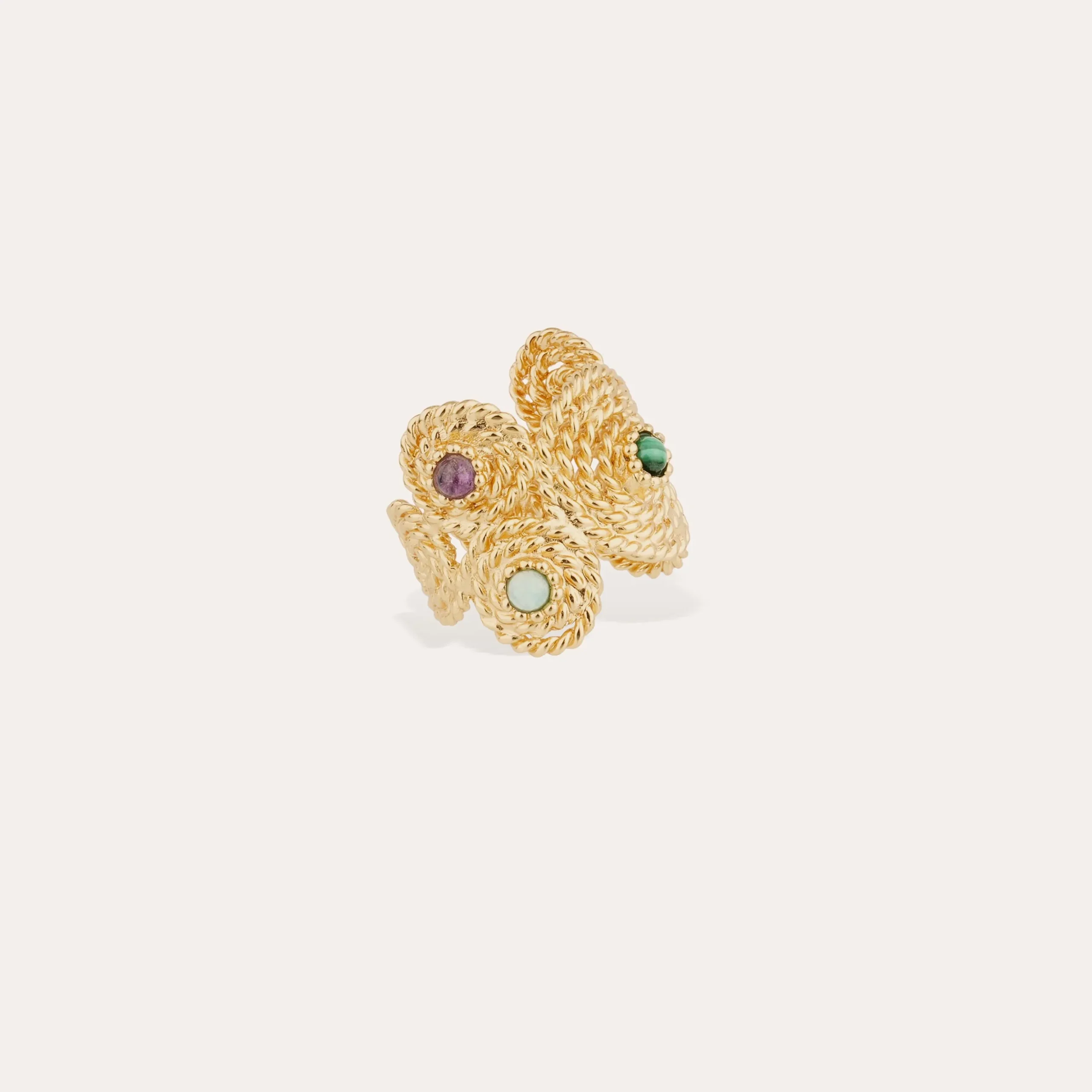 Bague Mistral Manchette - Malachite & Améthyste