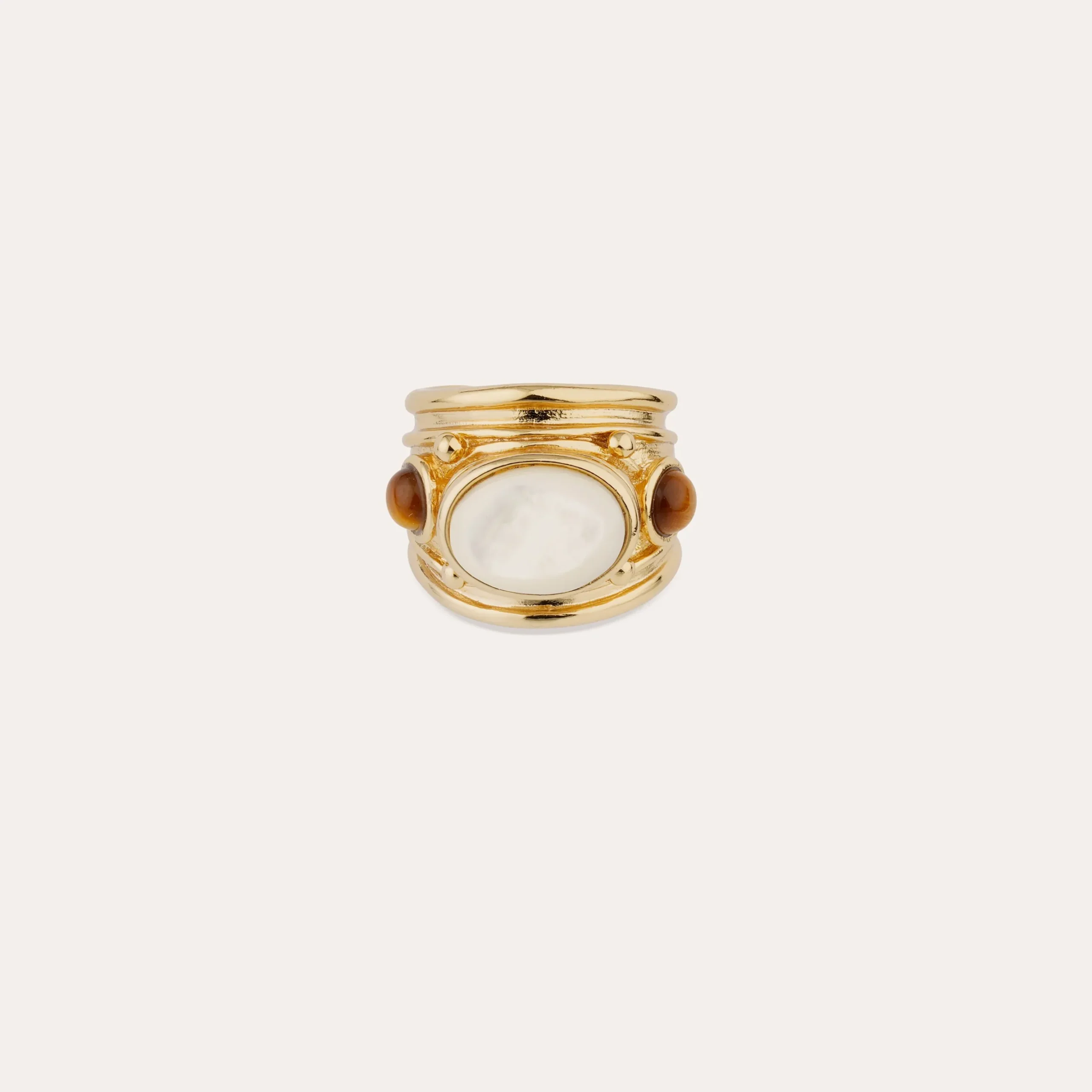 Bague Simone - OEil de Tigre & Nacre Blanche