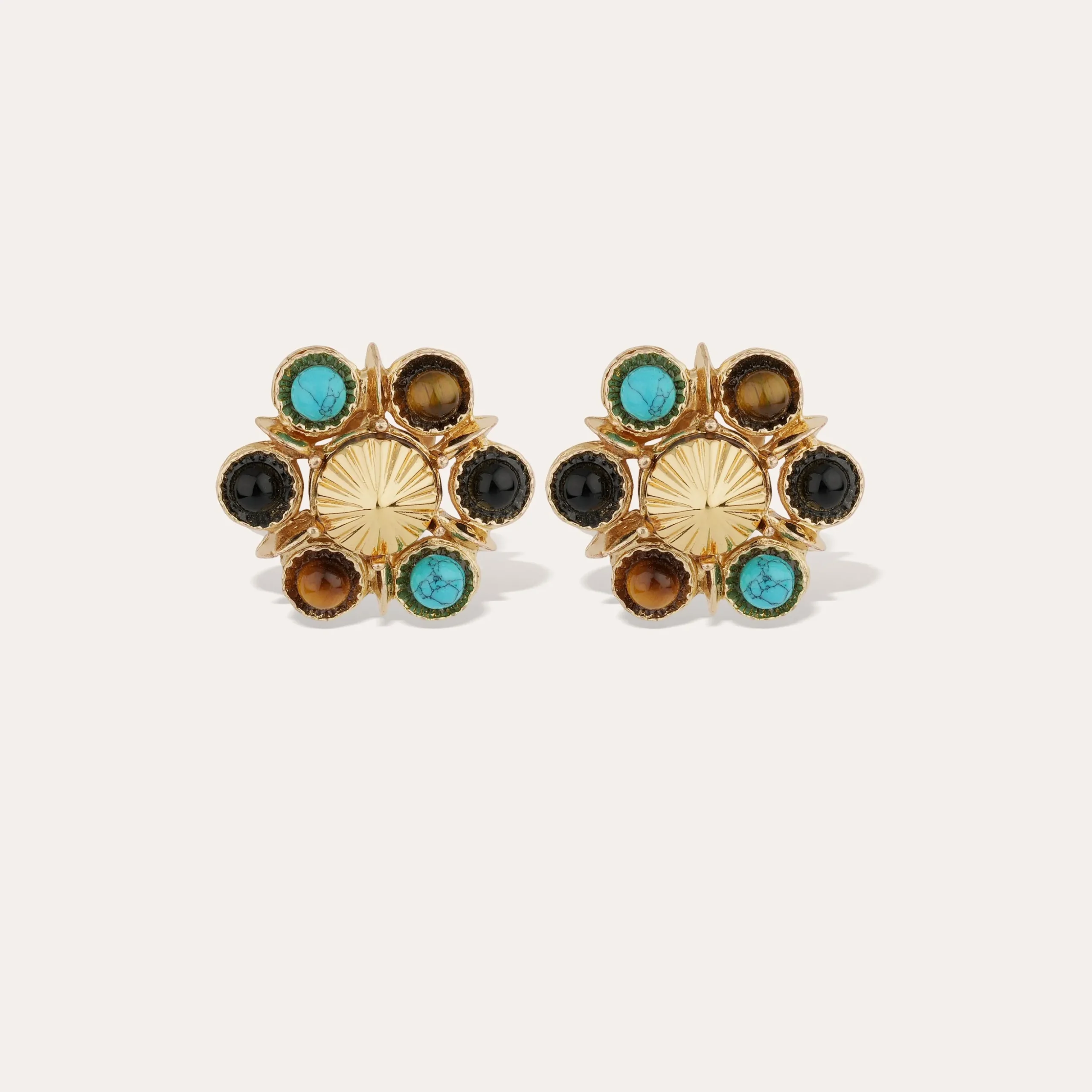 Boucles d'oreilles Augusta - Turquoise & OEil de Tigre
