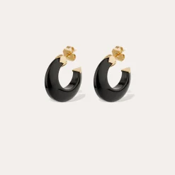 Boucles d'oreilles créoles Abalone mini acétate - Noir