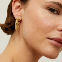 Boucles d'oreilles créoles Antigone cabochons petit modèle - Nacre blanche