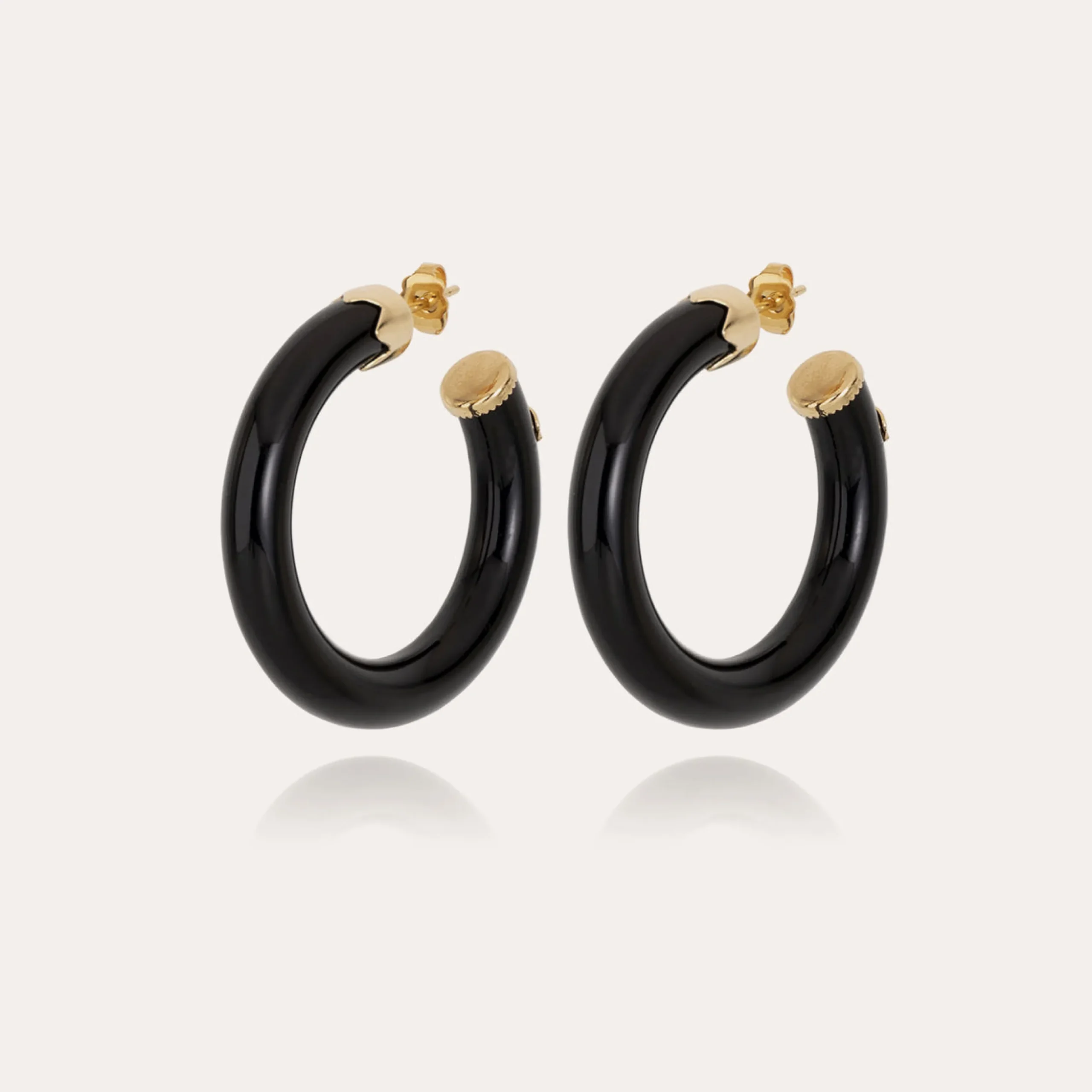 Boucles d'oreilles créoles Caftan petit modèle acétate - Noir