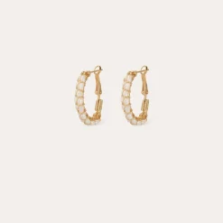 Boucles d'oreilles créoles Lyre - Nacre blanche