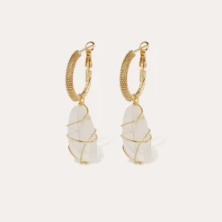 Boucles d'oreilles Lyre Rainbow - Cristal de roche