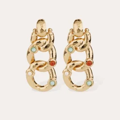 Boucles d'oreilles Mitsi grand modèle - Cornaline, Amazonite & Nacre blanche