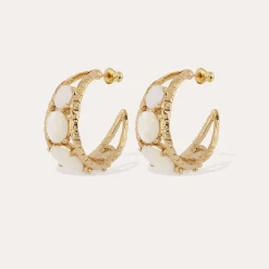 Boucles d'oreilles Orea cabochons - Nacre blanche