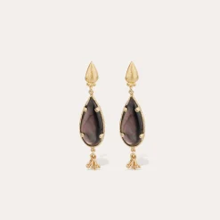Boucles d'oreilles Serti Goutte petit modèle - Nacre grise