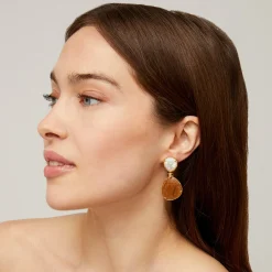 Boucles d'oreilles Silia - Bois & Nacre blanche