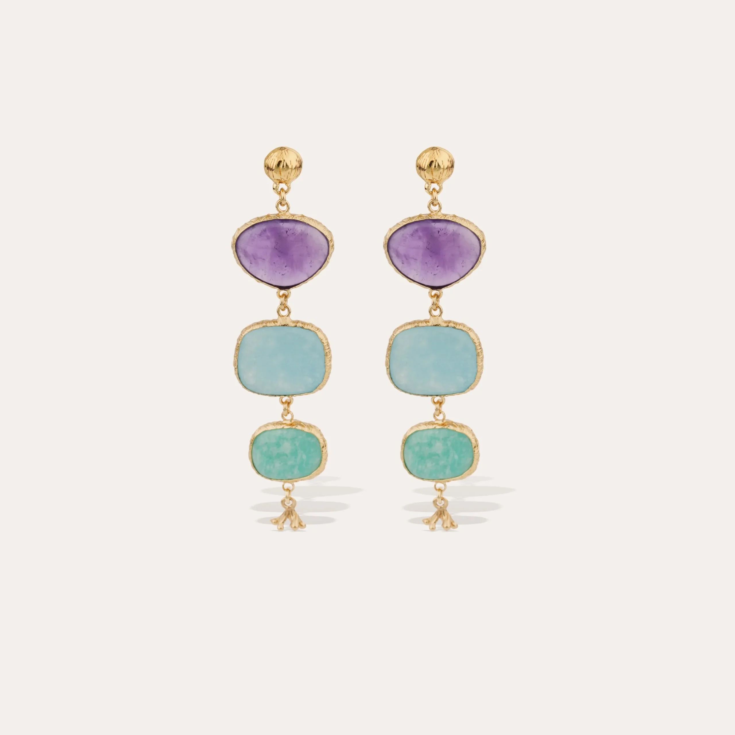 Boucles d'oreilles Silène - Améthyste, Amazonite & Quartz Bleu