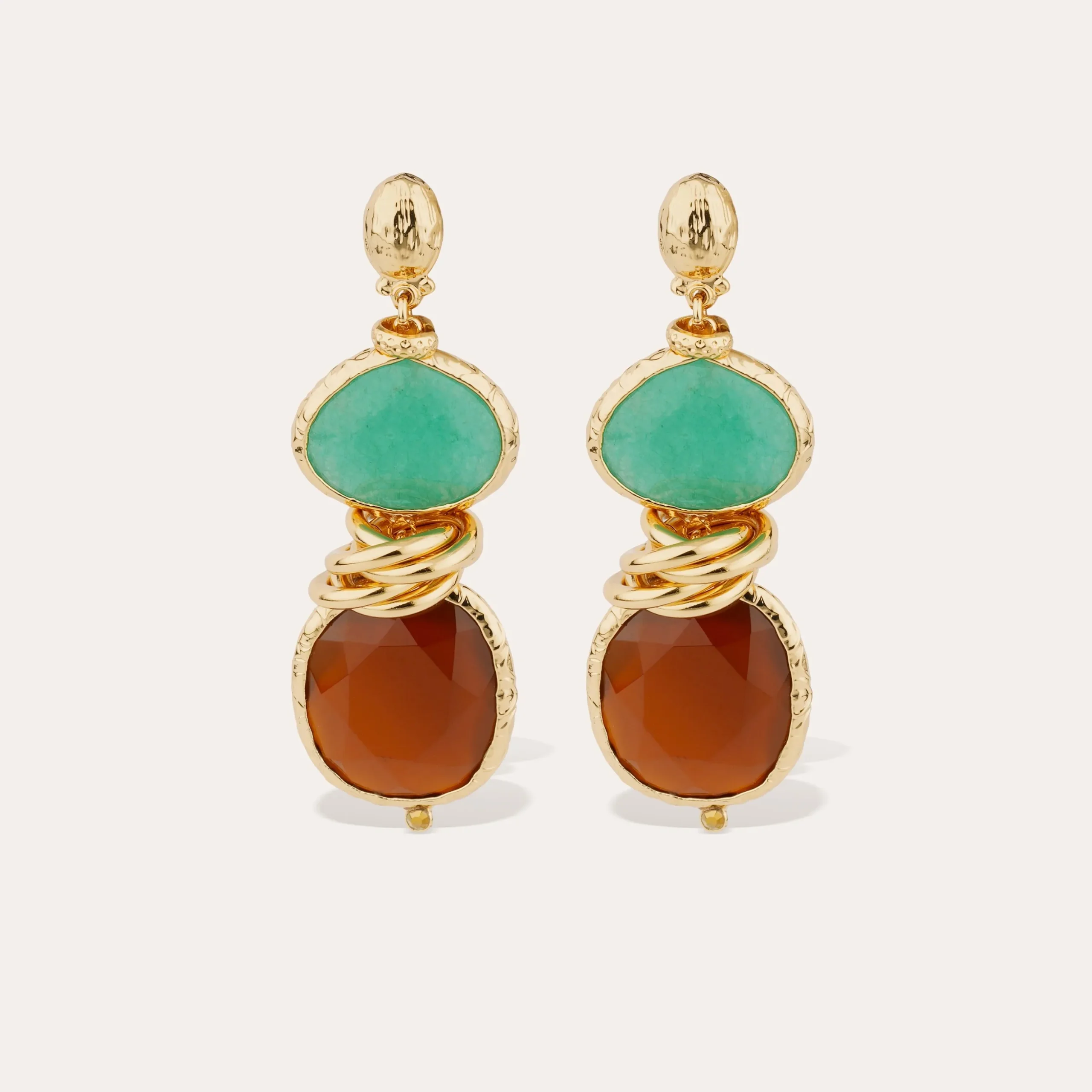 Boucles d'oreilles Sirena - Aventurine verte & Calcite marron