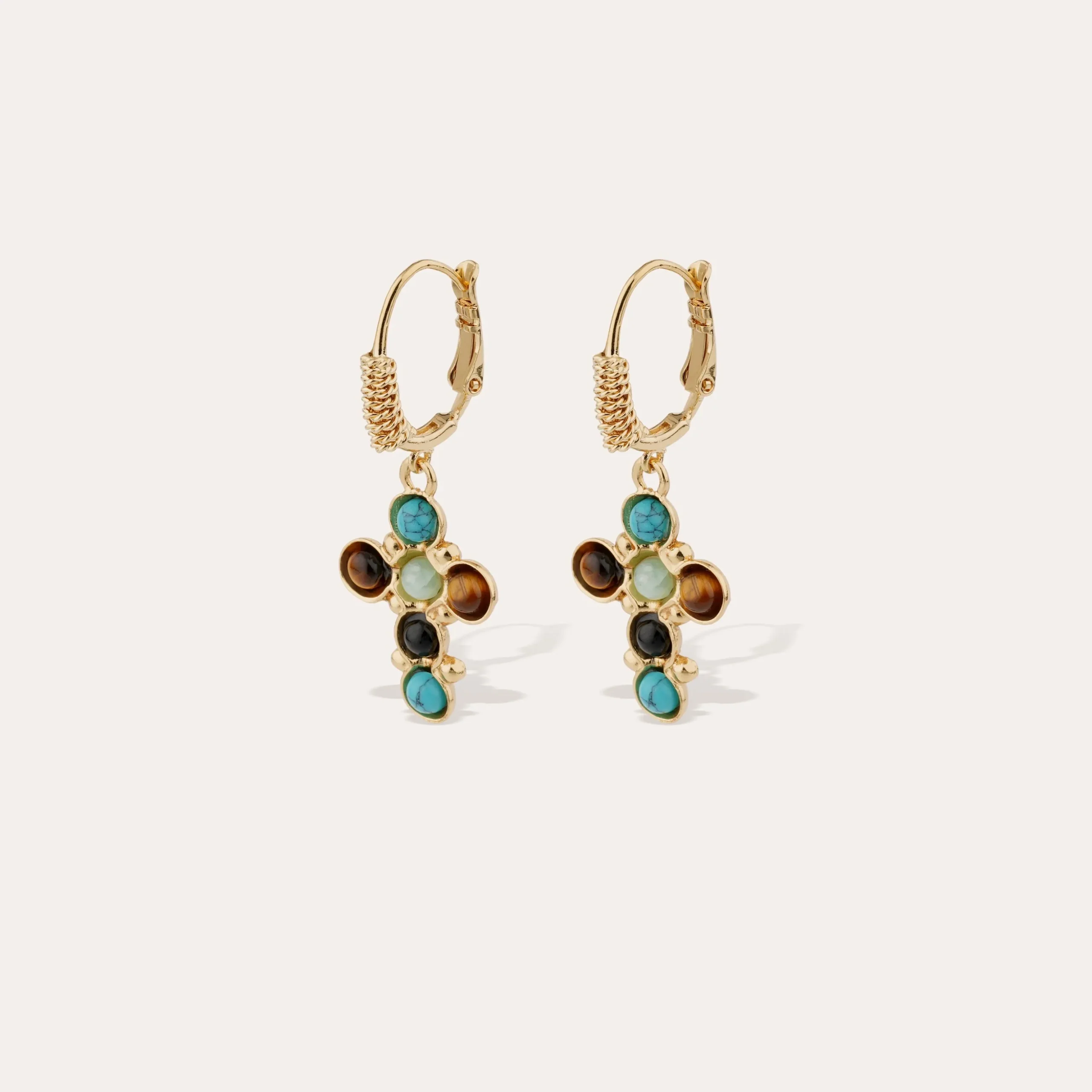 Boucles d'oreilles Tao Cruzita - Turquoise & OEil de Tigre