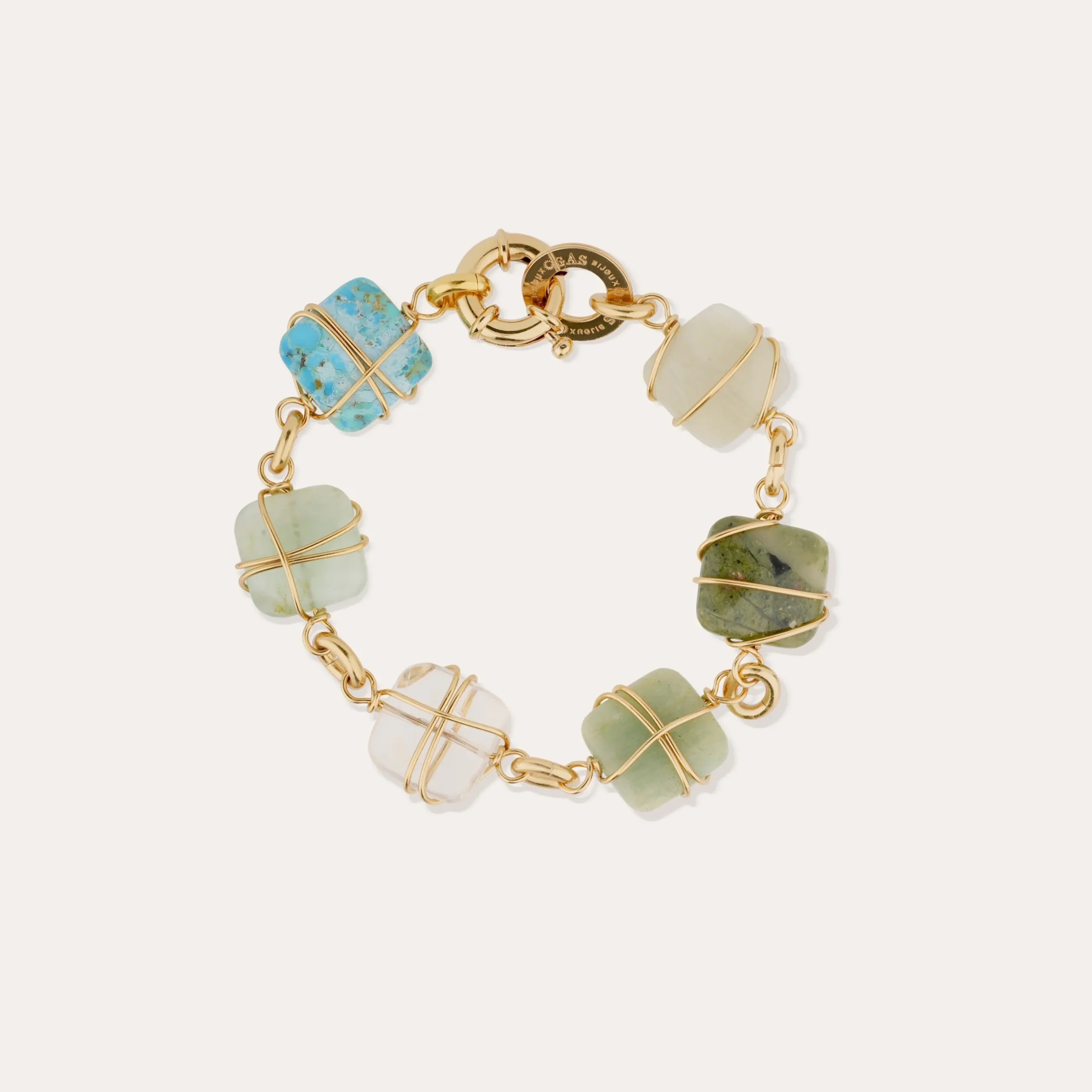 Bracelet Rainbow Square Multi petit modèle - Turquoise, Vesonite, Amazonite & Cristal