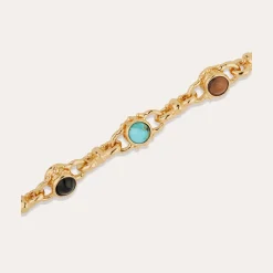 Collier Amarante cabochons multi - Turquoise, Basalte noire & Bois