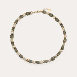 Collier Jamie - Nacre blanche & Pyrite