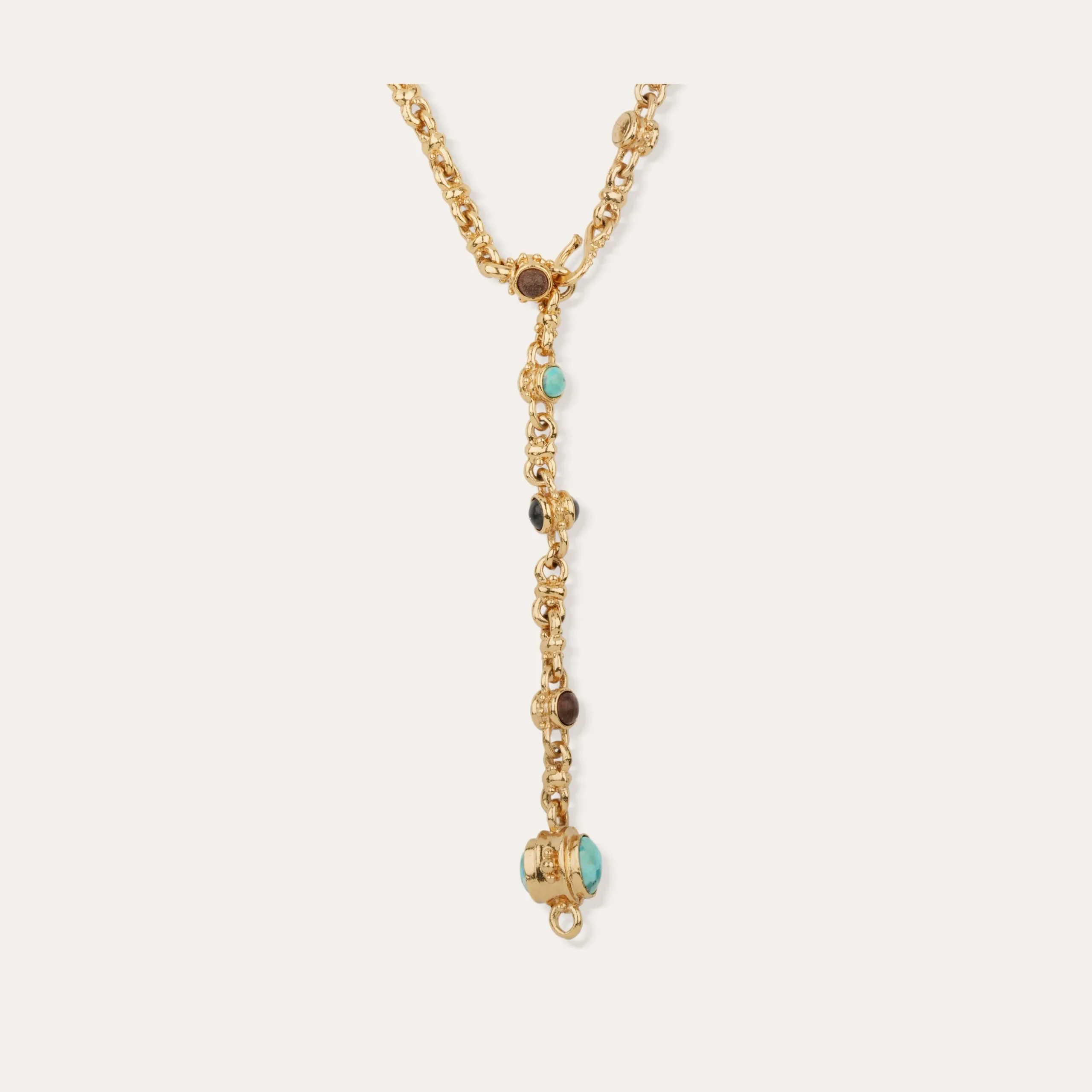 Sautoir Amarante multi - Turquoise, Bois & Basalt noir