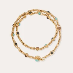 Sautoir Amarante multi - Turquoise, Bois & Basalt noir