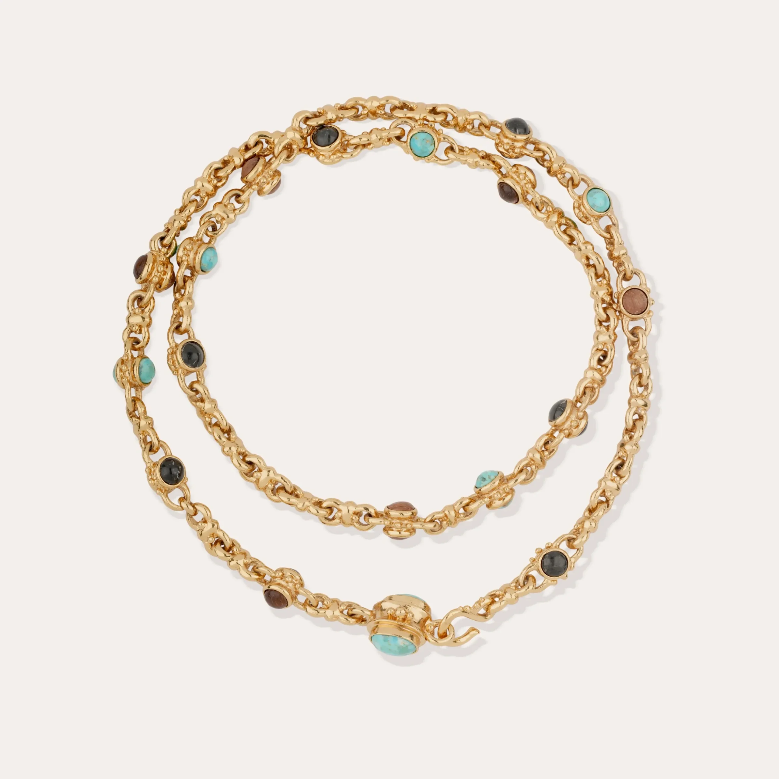 Sautoir Amarante multi - Turquoise, Bois & Basalt noir