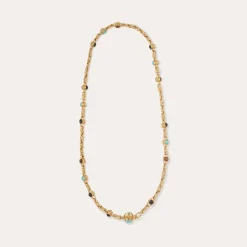Sautoir Amarante multi - Turquoise, Bois & Basalt noir