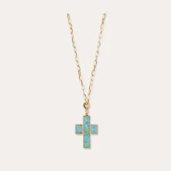 Sautoir Croix Serti - Turquoise